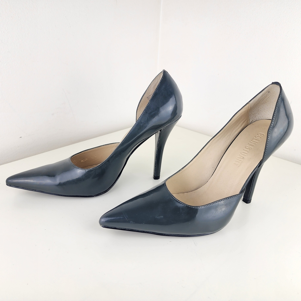Colin Stuart Gray Patent Faux Leather Pumps 4" heels Pointed Toe Size 8.5B